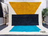 Cordoba - Tapis Beni Ouarain moutarde et bleu aqua - Tapis abstrait sur mesure