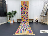 Mahjabeen - Tapis berbère 75x388 fuchsia et moutarde - Tapis Boujad à damier