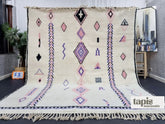 Saida - Tapis berbère sur mesure blanc et rose - Tapis Beni Ouarain géométrique