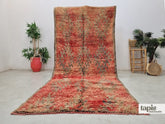 Tarik – tapis berbère shaggy 165x348 rouge patiné – tapis vintage Beni M’Guild à motifs géométriques