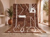 Tazwit- Tapis berbère sur mesure marron et ivoire - Tapis Beni Ourain abstrait