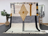 Tifral - Tapis berbère sur mesure blanc et gris géométrique - Tapis Beni Ouarain fait main