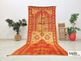Tighri - Tapis Taznakht rouge et doré 120x270 - Tapis berbère vintage abstrait