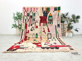 Tissara - Tapis berbère 200x300 multicolore rose - Tapis Boujaad abstrait vintage