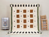 Tissilt - Tapis berbère Beni Ouarain marron et blanc - Tapis géométrique sur mesure