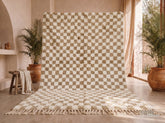 Tiznert - Tapis berbère sur mesure ivoire et beige - Tapis Beni Ourain damier