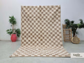 Tizwit - Tapis berbère 185x265 beige et blanc - Tapis Beni Ourain à carreaux