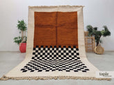 Tulin - Tapis berbère sur mesure marron et noir - Tapis Beni Ourain à carreaux