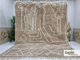 Zahra - tapis berbère sur mesure marron clair et blanc abstrait - tapis beni ouarain fait main