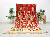 Zirin - Tapis berbère 161x277 rouge et crème géométrique - Tapis Boujaad vintage