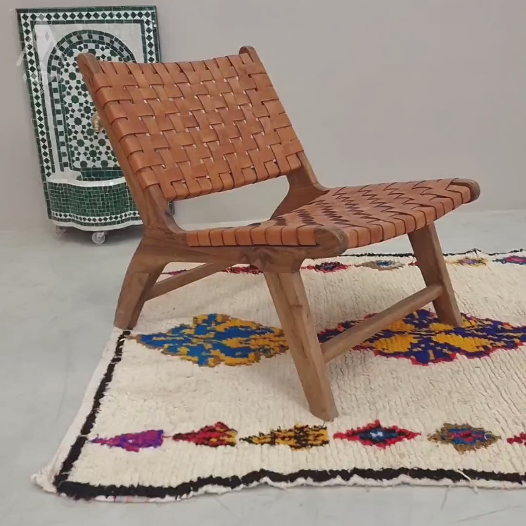 Dounia - Tapis berbère 122x196 blanc et bleu - Tapis Azilal géométrique vintage