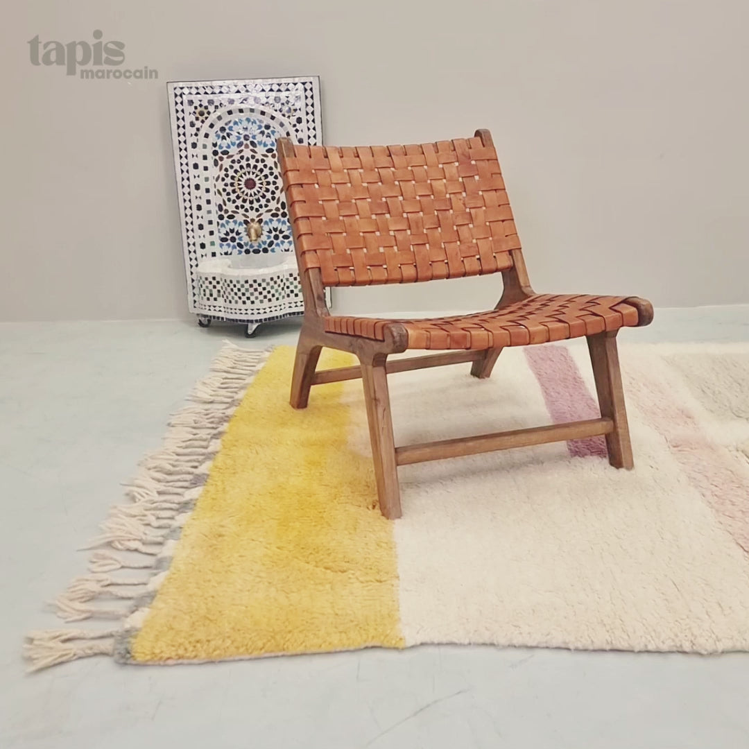 Samir - Tapis Beni Ourain blanc et jaune - tapis berbère abstrait sur mesure