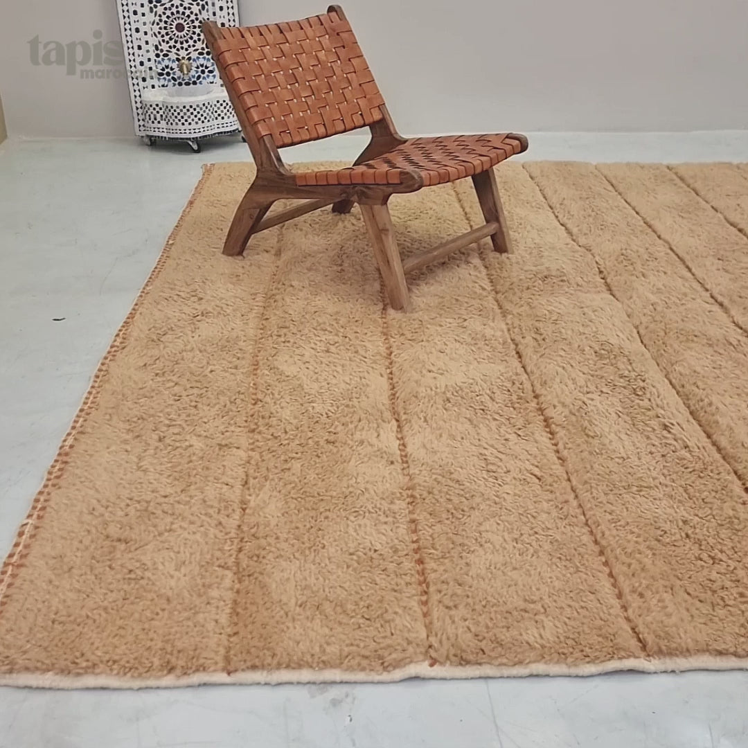 Meriem - Tapis Beni Ourain beige à rayures - tapis berbère marocain en laine naturelle
