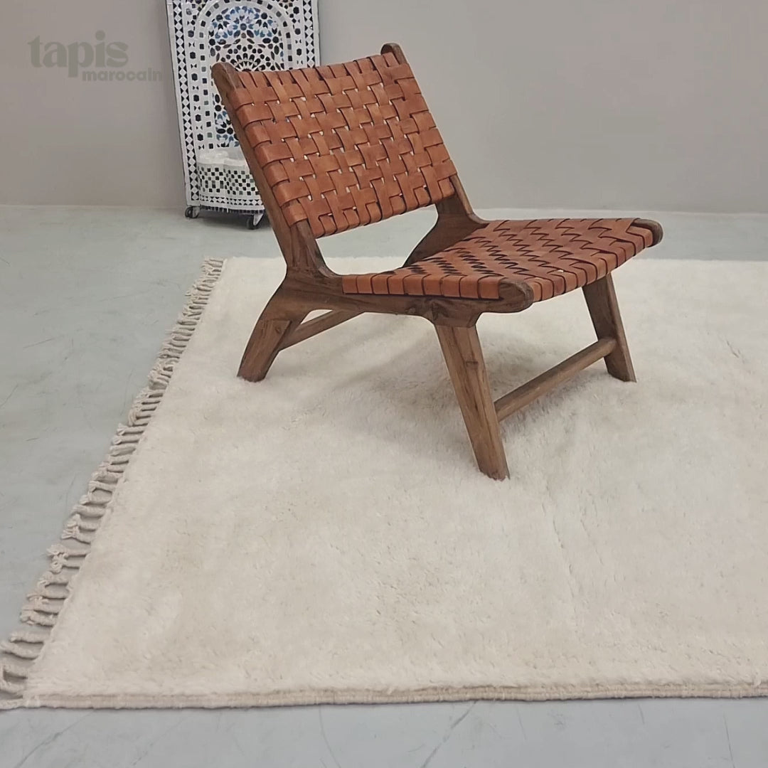 Malak - Tapis Beni Ourain blanc - Tapis berbère en laine naturelle fait main