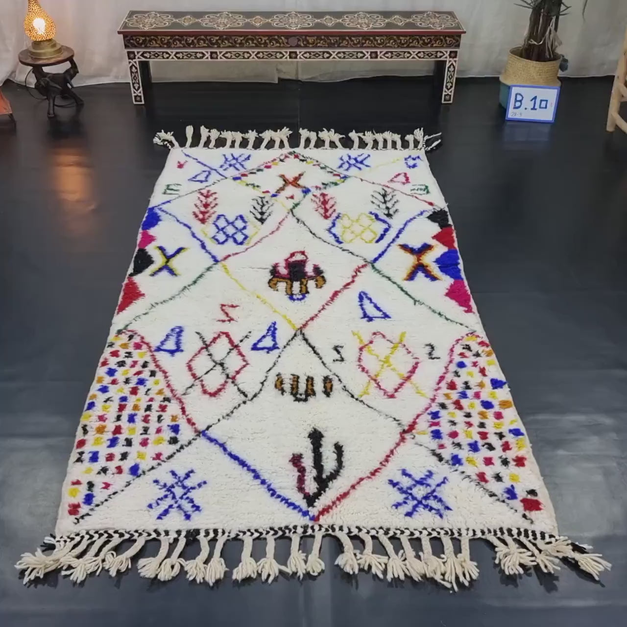 Talat - Tapis berbère 125x217 bleu et rouge - Tapis Beni Ourain géométrique