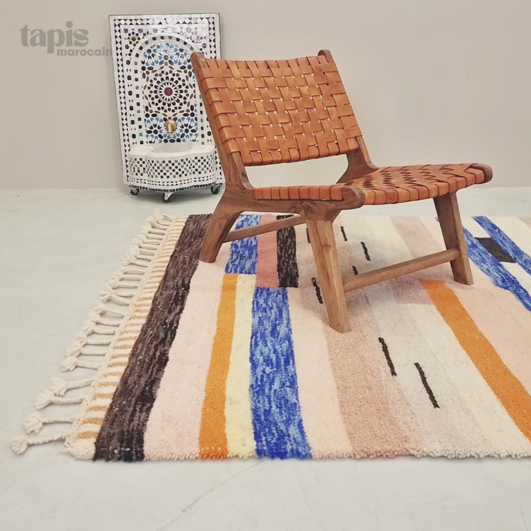 Isli - Tapis Beni Ourain multicolore rose - tapis berbère rayé sur mesure