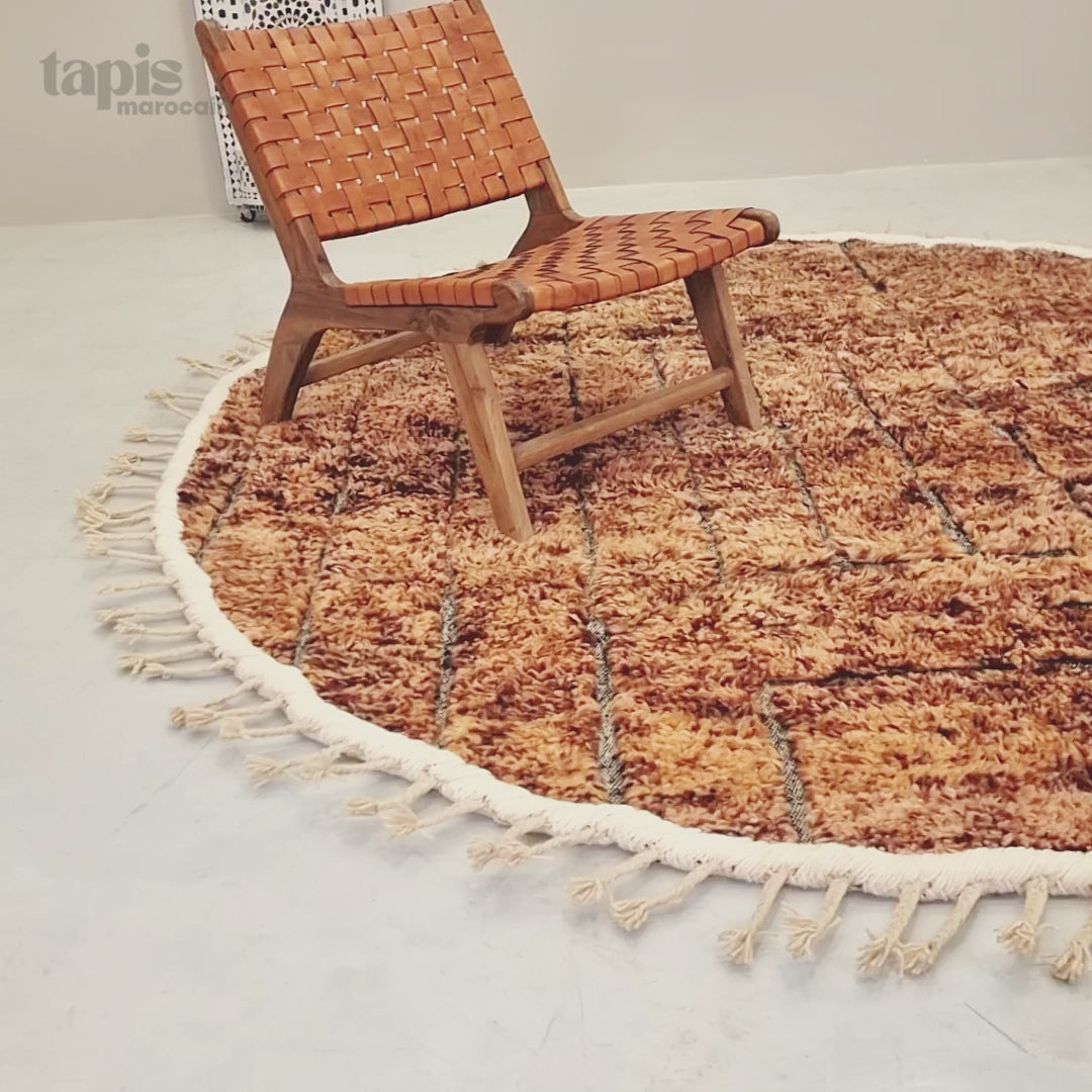 Ifri - Tapis rond Beni Ourain marron - tapis berbère en laine sur mesure