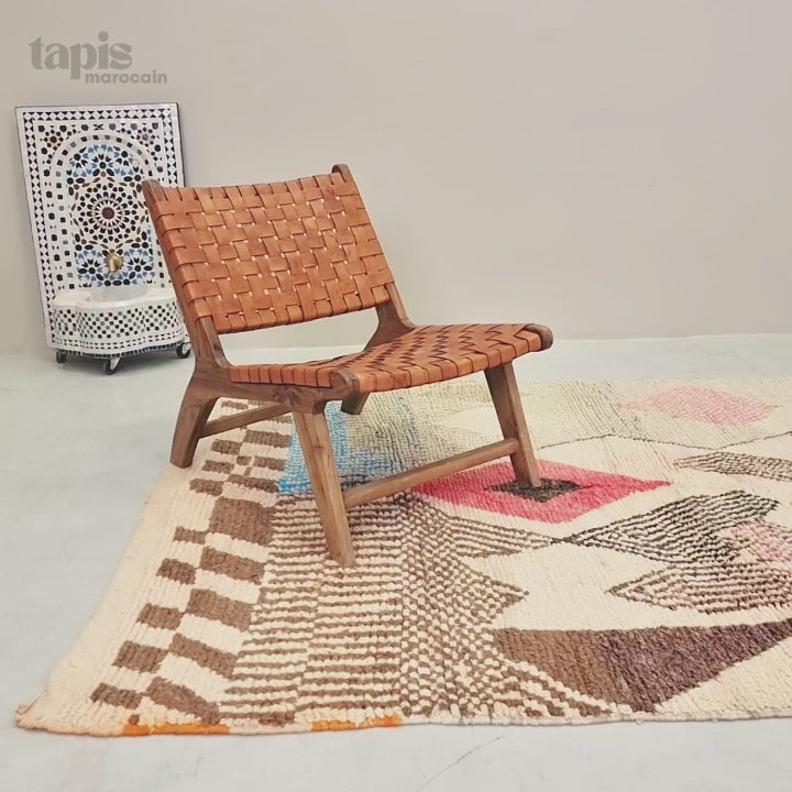 Tanmmirt - Tapis Boujad marron et blanc - Tapis berbère vintage 160x230