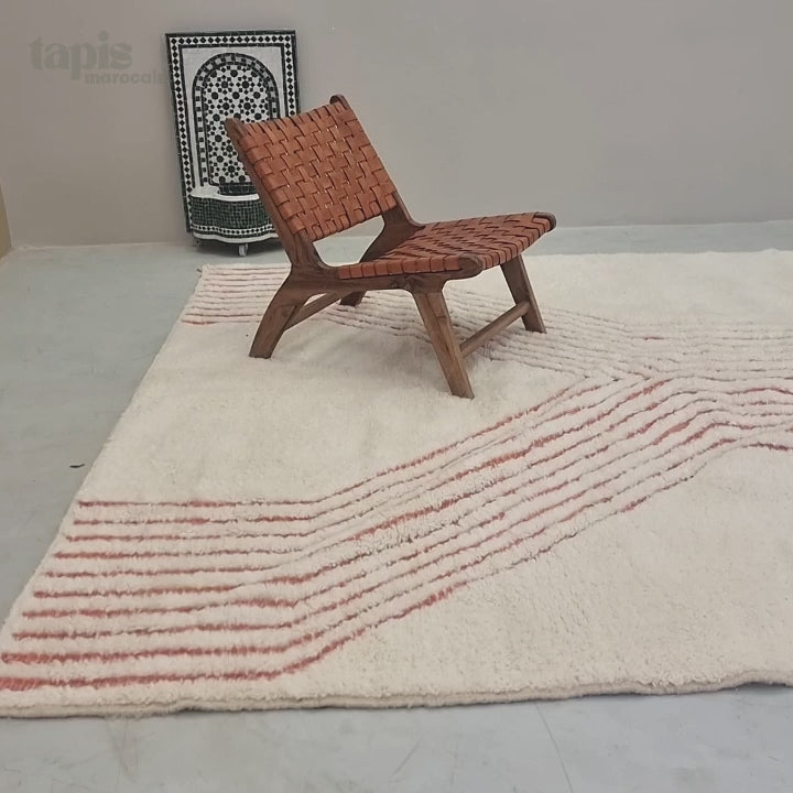 Samira - Tapis Beni Ourain pêche et blanc - Tapis à rayures sur mesure