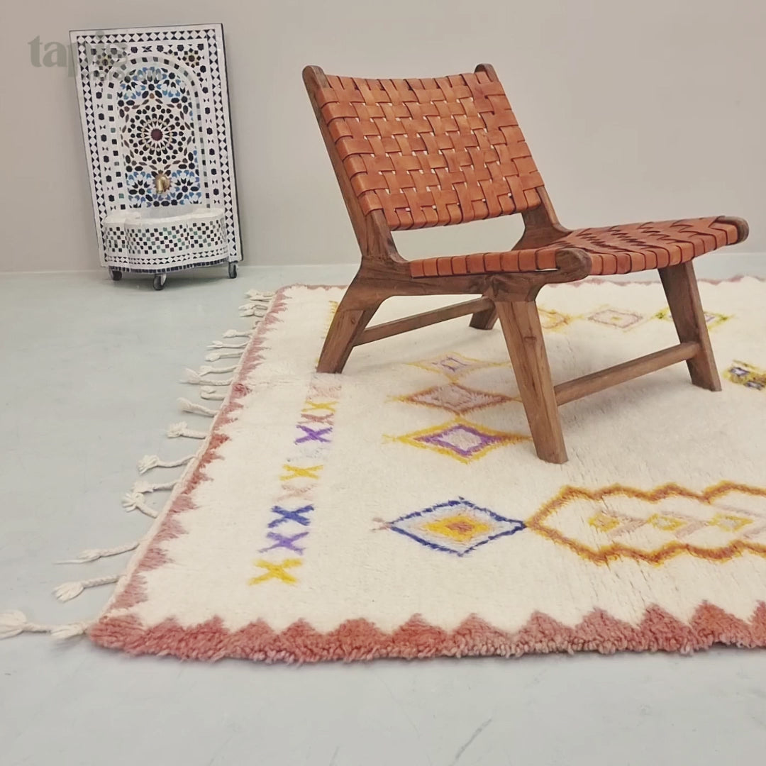 Naïm- Tapis berbère blanc et jaune en laine – Tapis Beni Ourain fait main