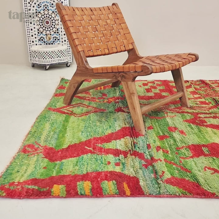 Idris - Tapis Boujaad vert et rouge - Tapis berbère vintage 160x230