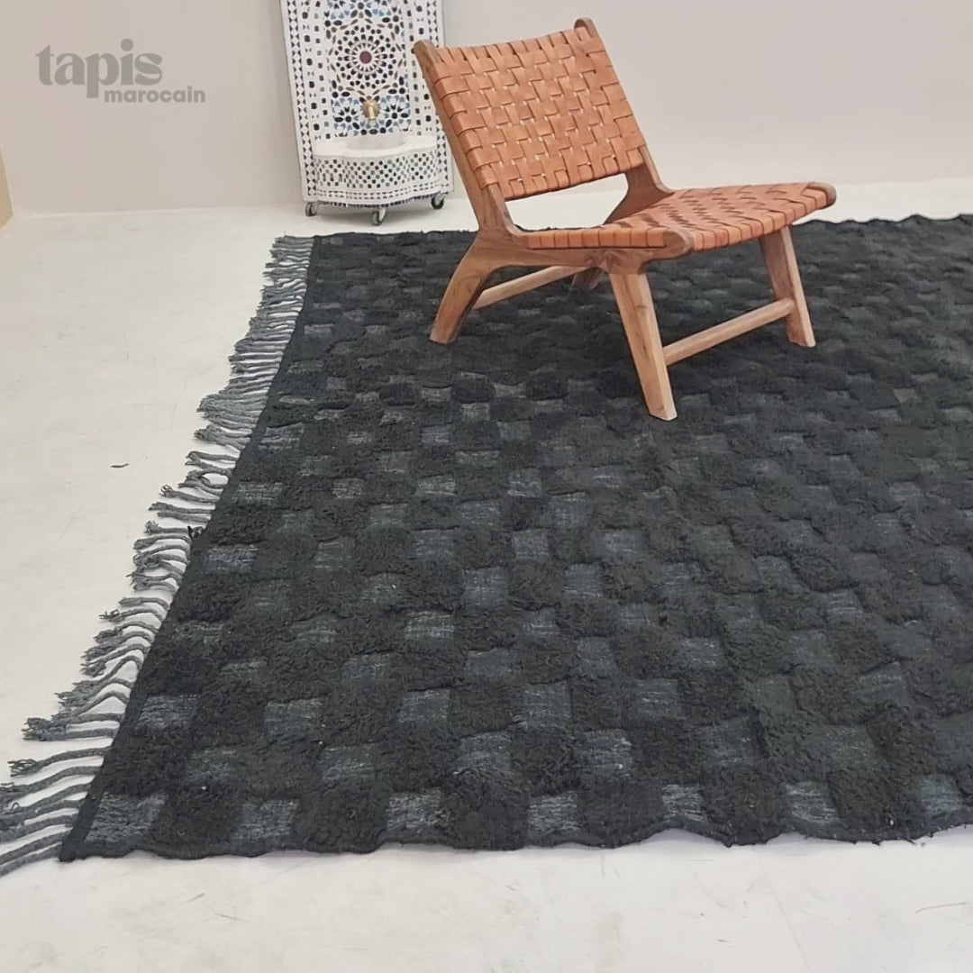Awzar - Tapis Beni Ourain noir - Tapis berbère à damier sur mesure
