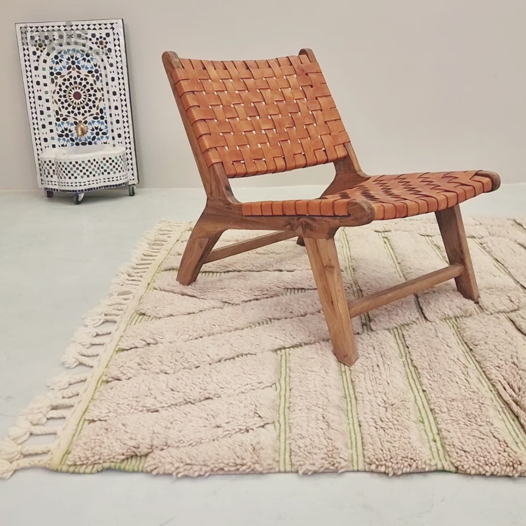 Samawi - Tapis Beni Ourain beige et vert - Tapis rayé sur mesure