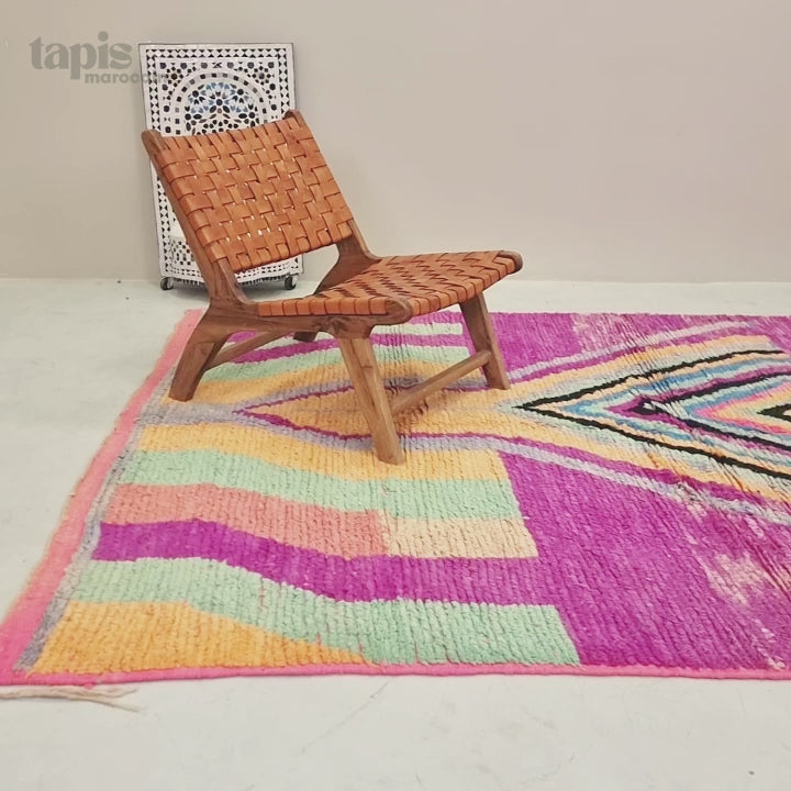 Atlas - Tapis Boujad rose et violet à rayures - Tapis berbère en laine 180x250