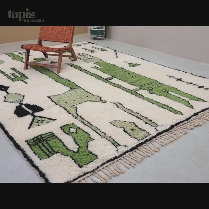 Zohair - Tapis Beni Ouarain vert menthe - Tapis berbère abstrait sur mesure