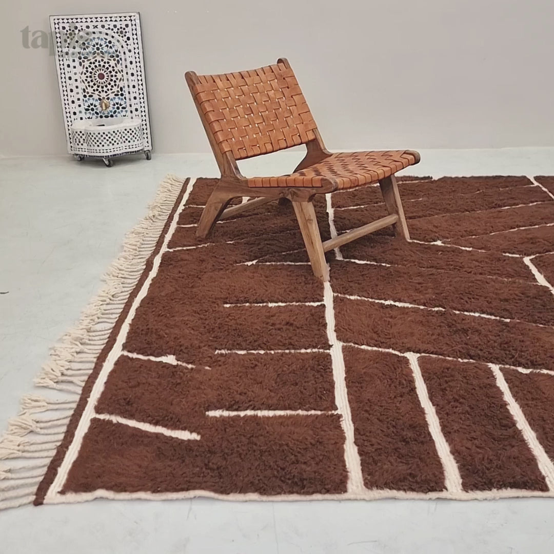 Sahra - Tapis Beni Ourain brun - Tapis berbère abstrait sur mesure