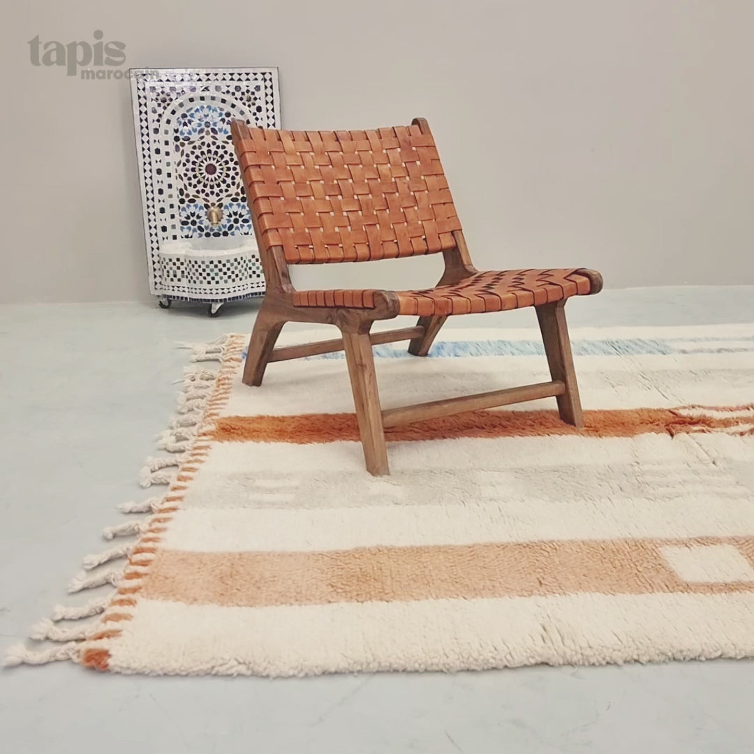 Nafas - Tapis Beni Ouarain blanc et marron - Tapis rayé 180x240