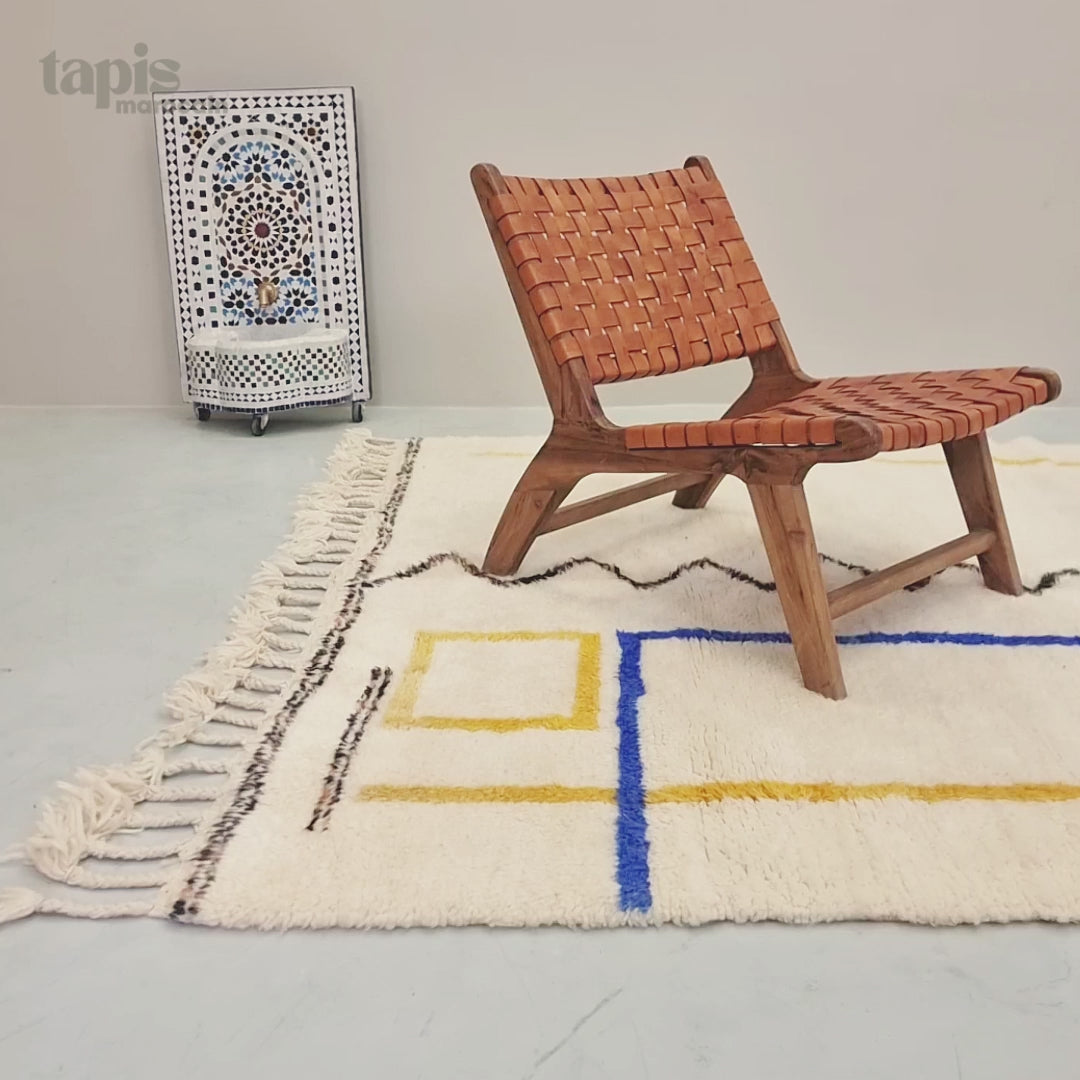 Yuba - Tapis Beni Ourain rayé blanc et jaune - fait main en laine naturelle sur mesure