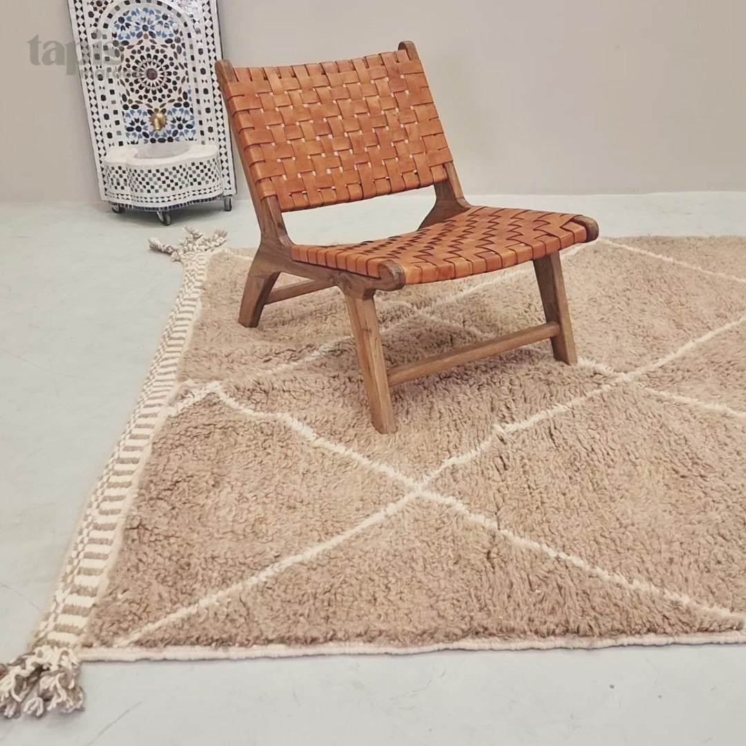 Tiffa - Tapis Beni Ourain beige et blanc - Tapis géométrique sur mesure