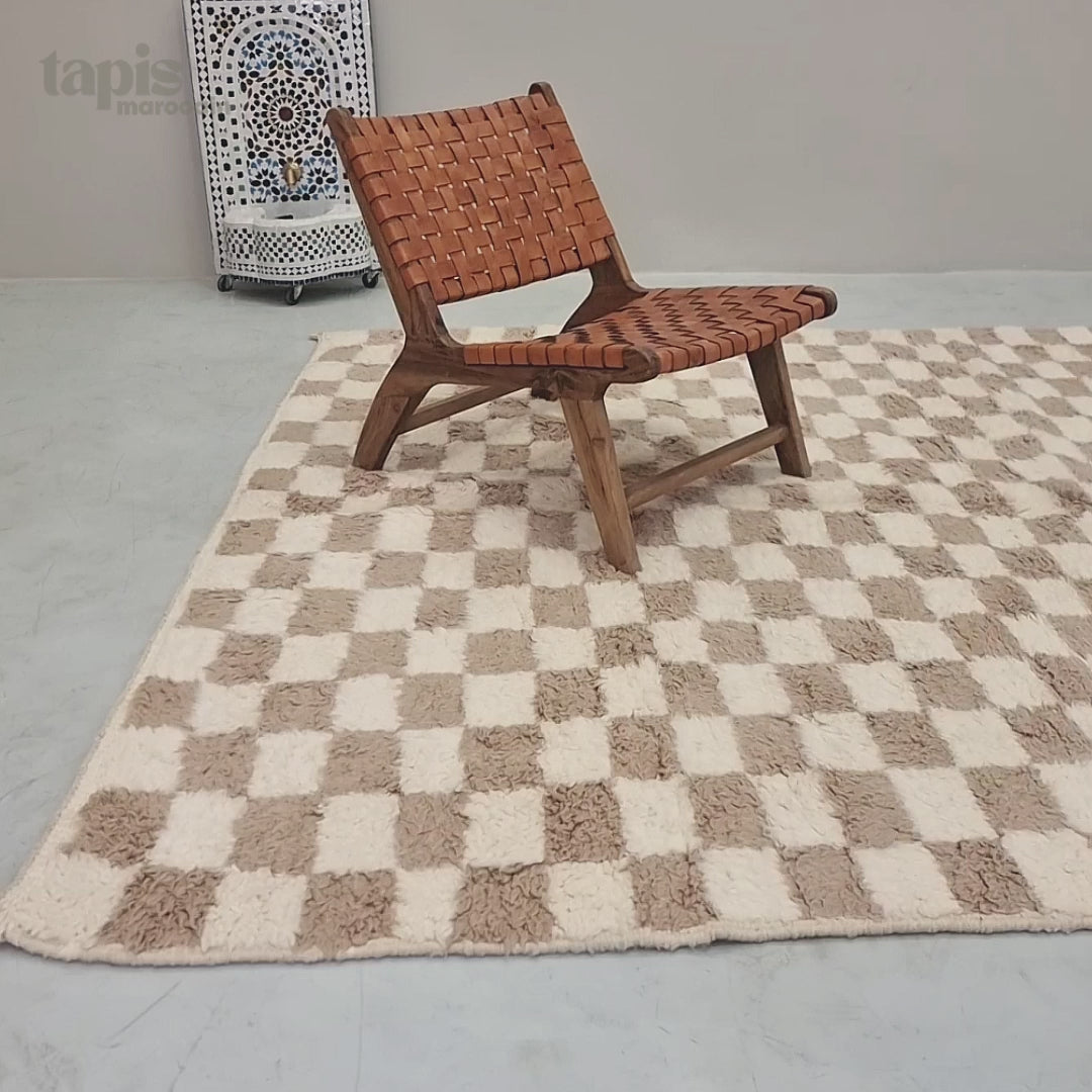 Taznirt - Tapis Beni Ourain beige et blanc - Tapis berbère à damier sur mesure