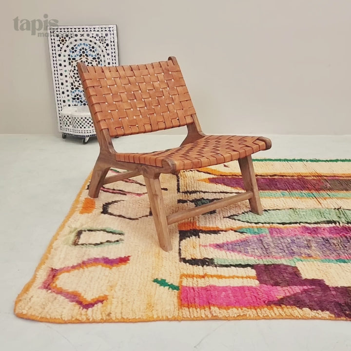 Drâa - Tapis berbère  Boujaad multicolore crème et vert - Tapis abstrait 160x230