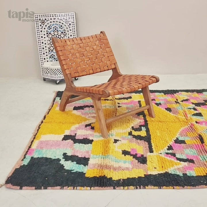 Jannat - Tapis Boujad jaune moutarde et noir - Tapis berbère géométrique en laine 160x230