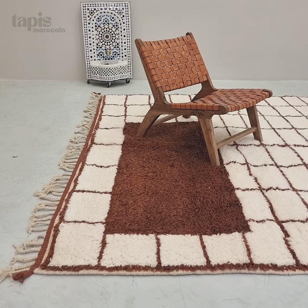 Chams - Tapis Beni Ourain blanc et brun - Tapis berbère à carreaux sur mesure