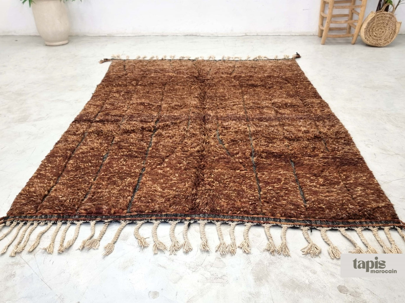 Tapis Berbère Beni Ouarain En Laine De Mouton, 164x260 Cm, Taupe, Fait Main